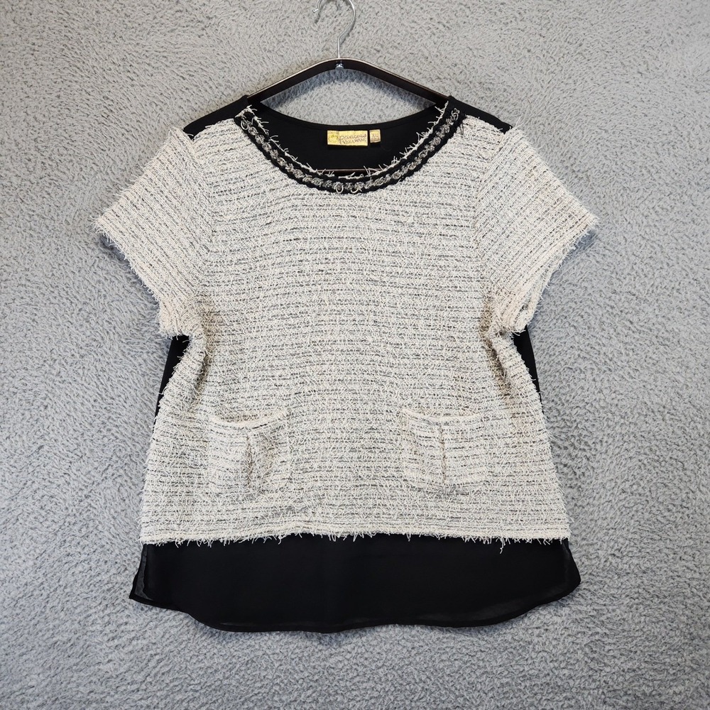 Princess Vera Wang Juniors XL Black White Top Pockets Short Sleeve Cute Boho